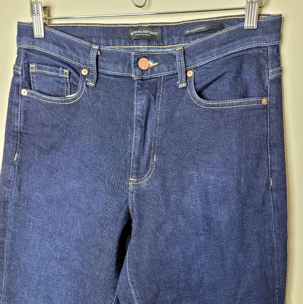 Banana Republic Premium Denim Dark Blue Straight Leg Jeans - Picture 3 of 8